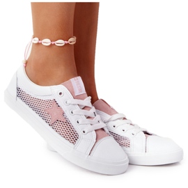 Tênis feminino com malha Big Star DD274688 branco-rosa