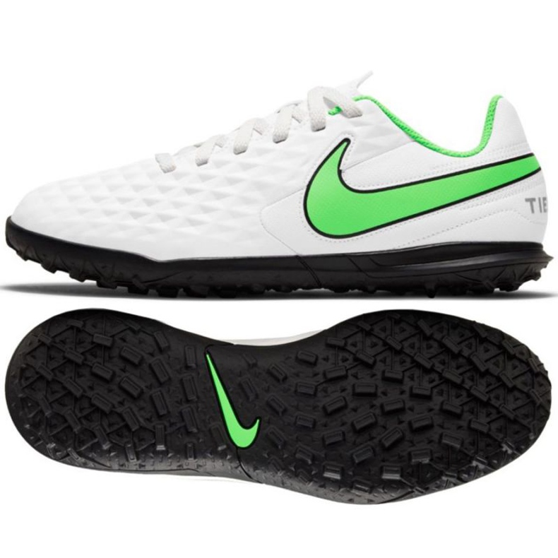 Chuteiras Nike Tiempo Legend 8 Club Tf Jr AT5883 030 branco branco