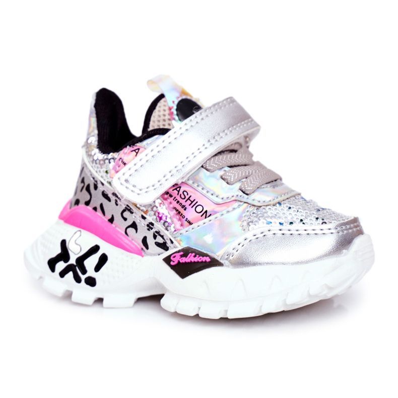 FRROCK Calçado desportivo infantil com velcro prateado Be Happy cinza