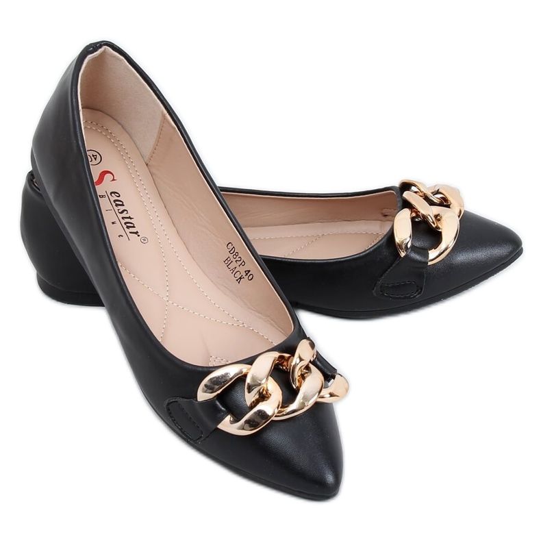 Black CD82P Black ballerinas com corrente preto Black CD82P Black ballerinas com corrente preto