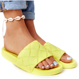 PS1 Chinelos femininos de borracha amarelo néon vamos nadar