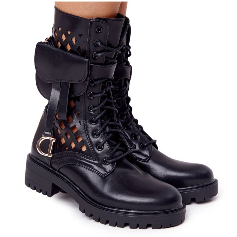 PS1 Botas pretas a céu aberto com estrela do rock de rim preto