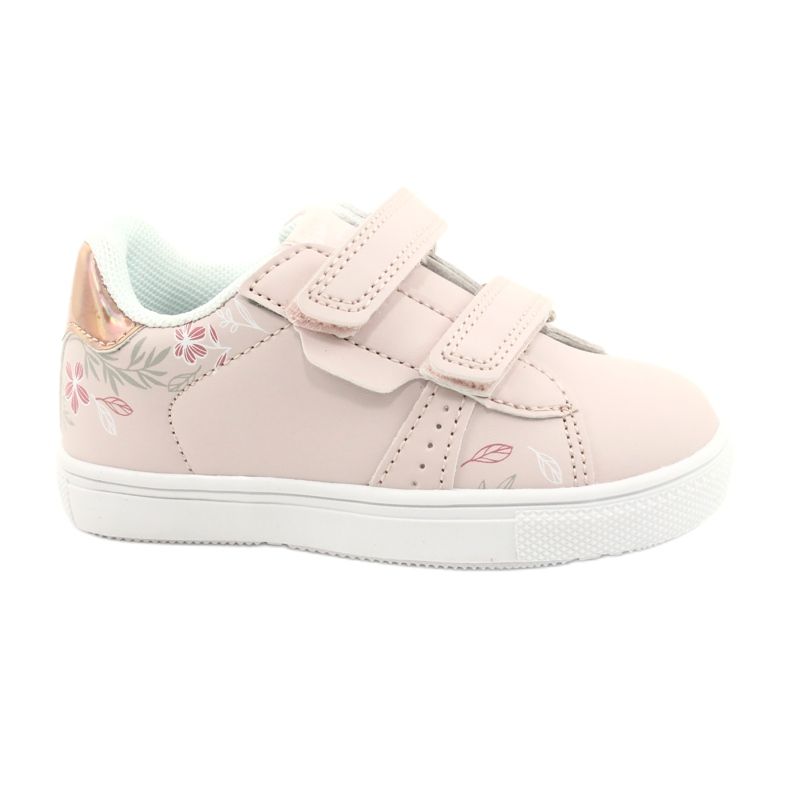 American Club Sapatos de velcro flores ES22 / 21 rosa pó dourado