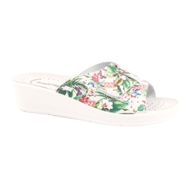 Comfooty Flip de couro feminino com flores branco