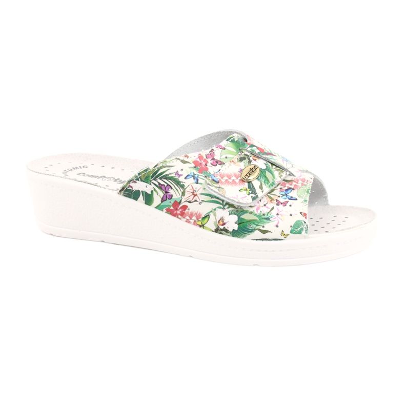 Comfooty Flip de couro feminino com flores branco