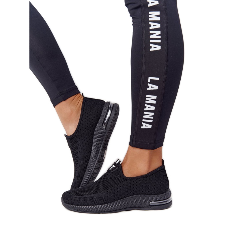 PS1 Sapatos esportivos femininos slip-on pretos ser elásticos