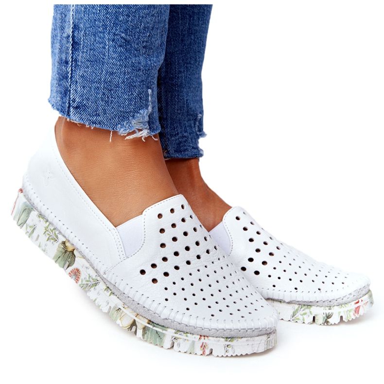 Sapatos de couro Openwork Maciejka Branco 03512B-11 multicolorido