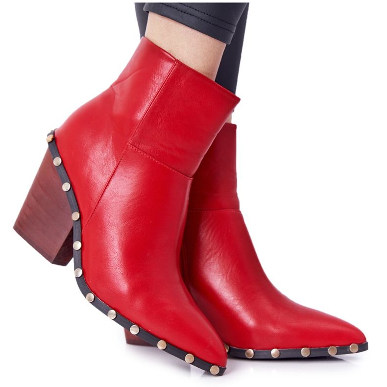 Botas de cowboy femininas com salto alto Lu Boo vermelho