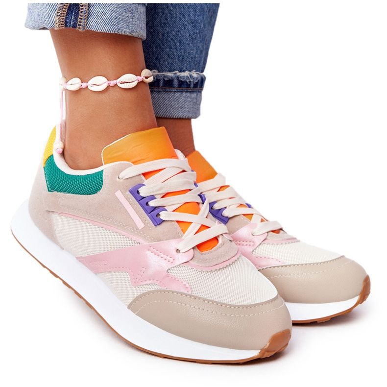 PS1 Sapatos esportivos femininos, tênis bege, após o expediente multicolorido