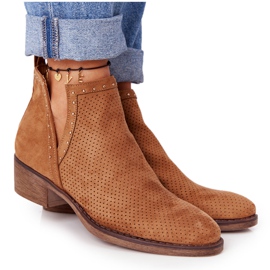 PS1 Botas perfuradas com recortes, Camel Clever marrom