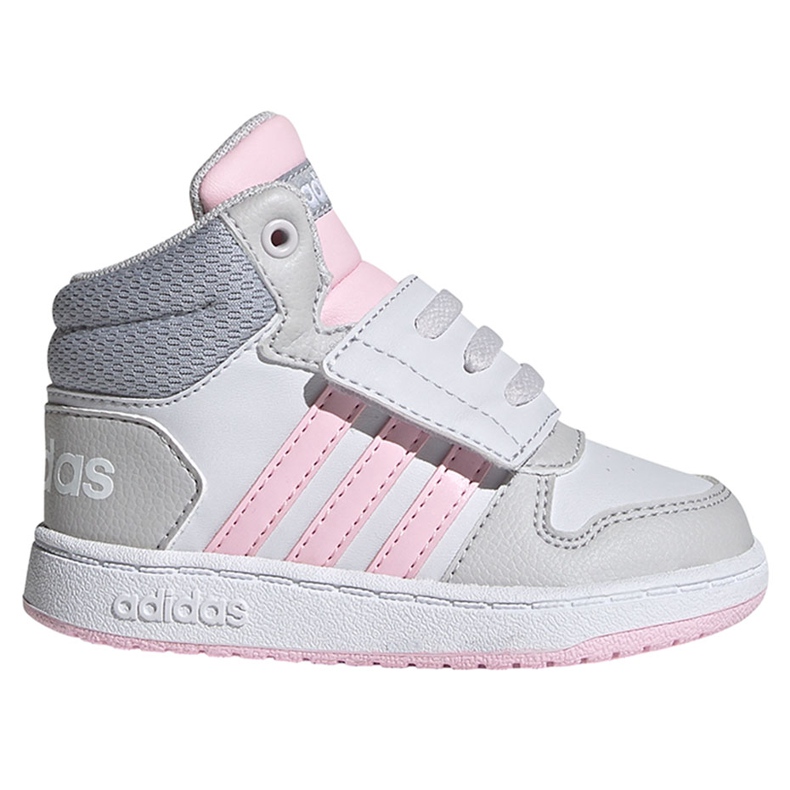 Sapatos infantis Adidas Hoops Mid 2.0 I branco e rosa FY9290 cinza