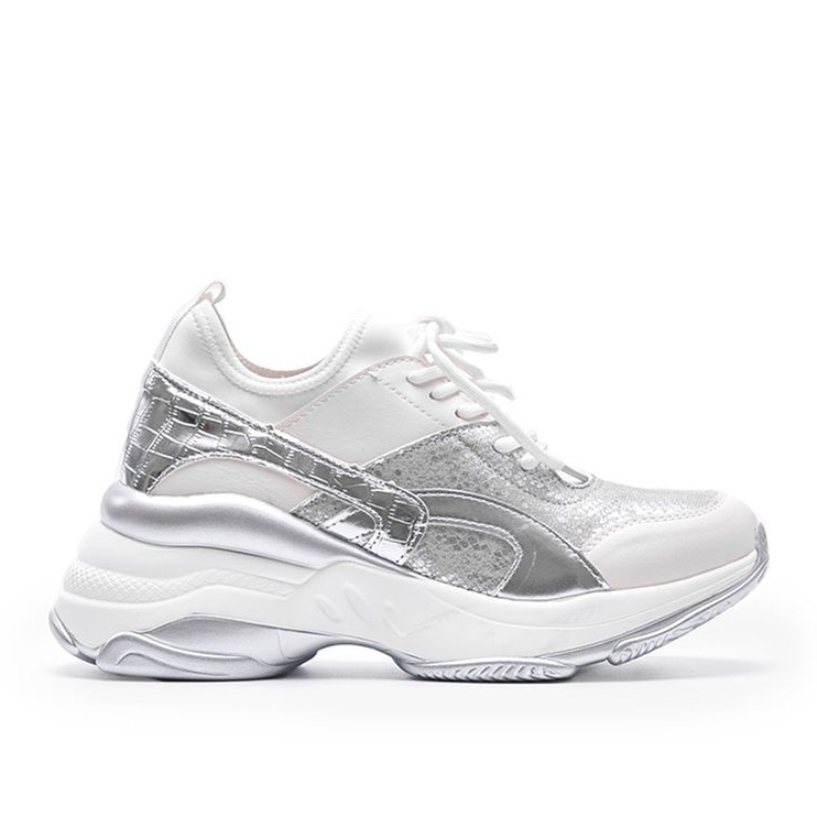 Tênis branco e prata em sola Lea grossa