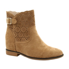 M.Daszyński Botas femininas de cunha com aberturas SA168-20 bege M.Daszyński Botas femininas de cunha com aberturas SA168-20 bege