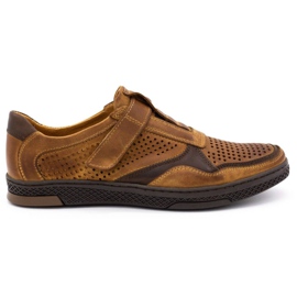 Polbut Sapatos masculinos de couro casuais 2102L camelo marrom