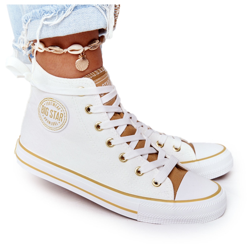 Tênis alto feminino Big Star HH274450 branco bege
