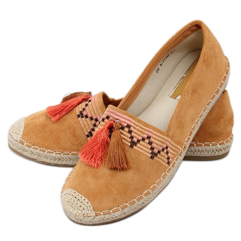 Alpercatas Boho com franja de camelo LX-3R11 Camel castanho multicolorido