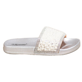 Seastar Chinelos Elegantes Com Pérolas prata Seastar Chinelos Elegantes Com Pérolas prata