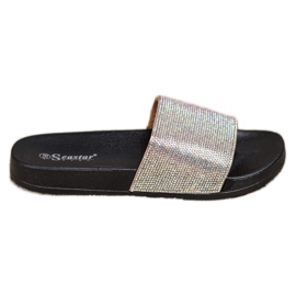 Seastar Chinelos com cristais preto prata