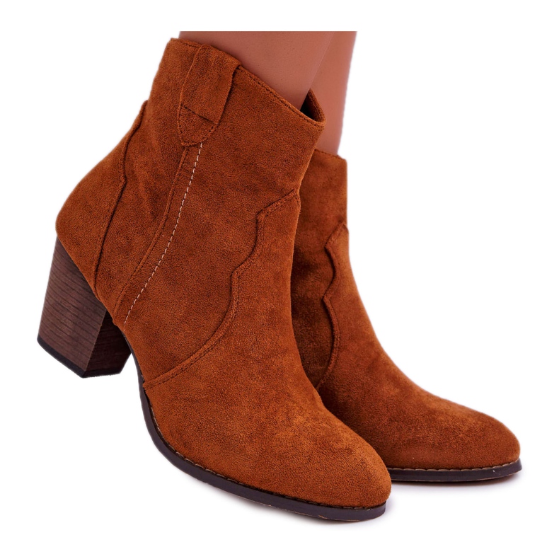 BUGO Botas femininas de salto Cowboy Camel Nutriso castanho