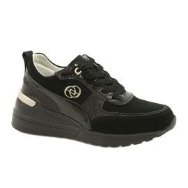 Evento Tênis de cunha feminino de couro 21PB08-3954 preto