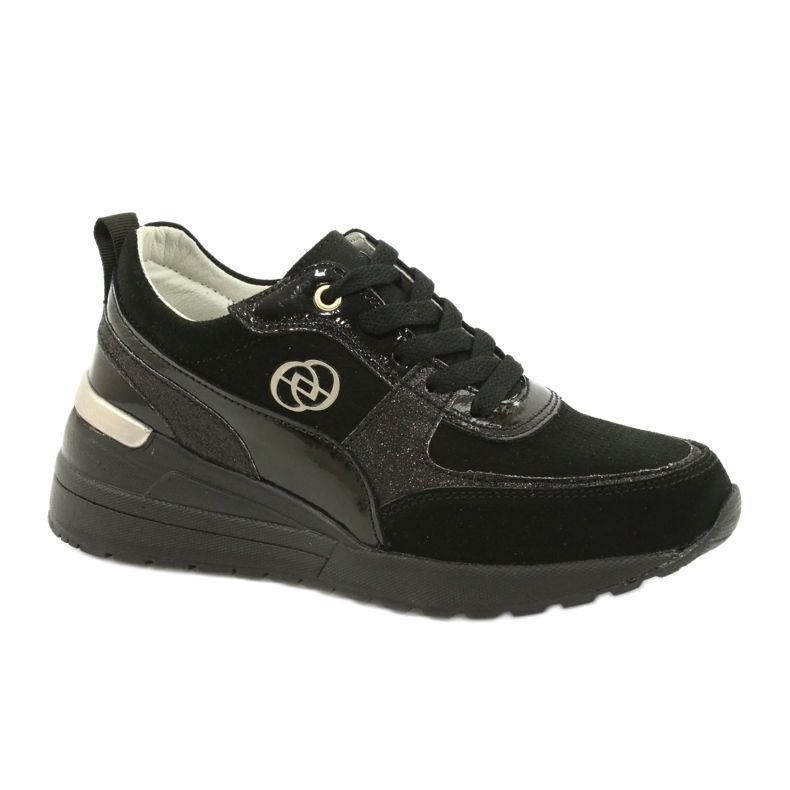 Evento Tênis de cunha feminino de couro 21PB08-3954 preto