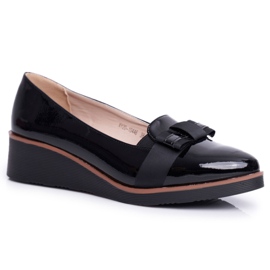 Vinceza Brogues feminino em cunhas lacadas pretas Milona preto