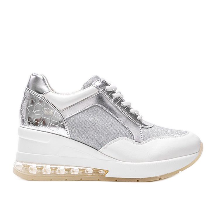 Tênis branco e prata na cunha Jimena