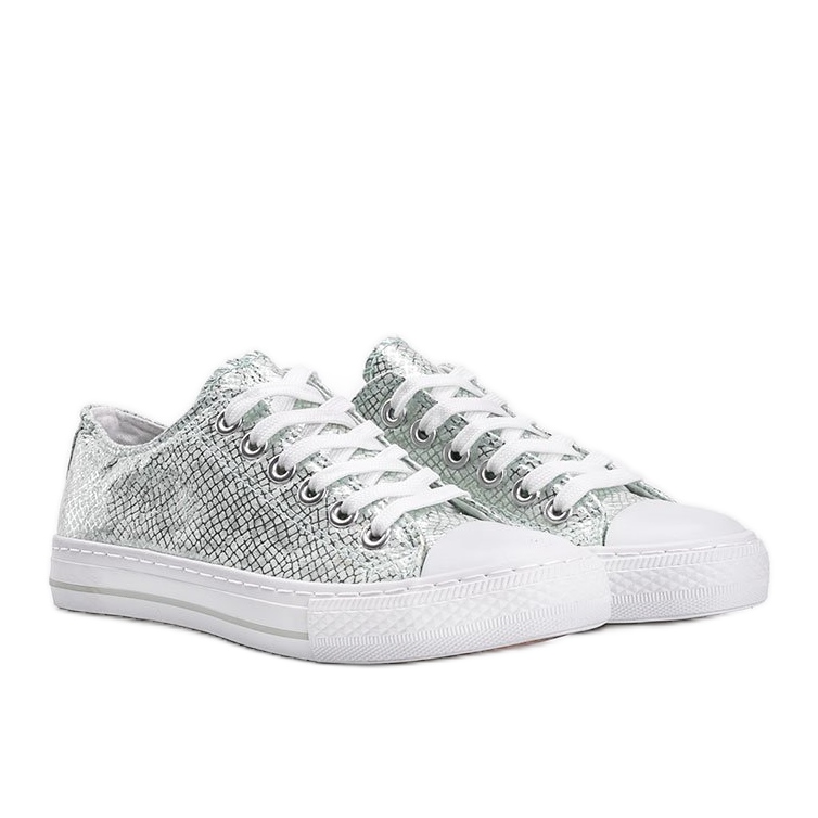 Tênis verdes com tema de pele de cobra metálica Melinda