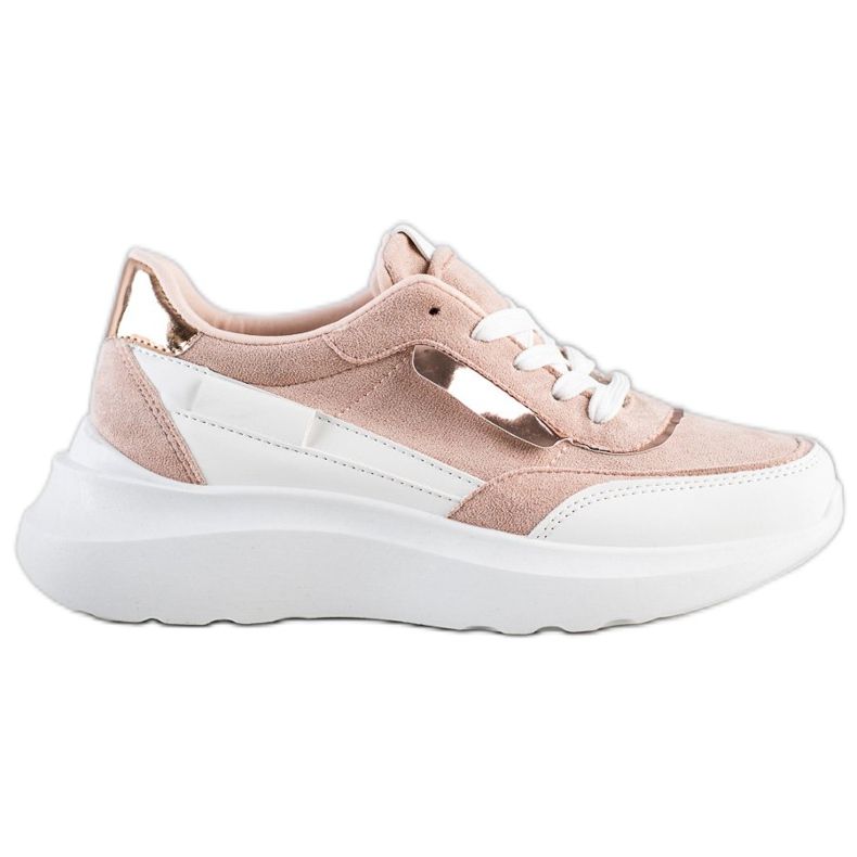 SHELOVET Tênis de camurça elegantes branco rosa