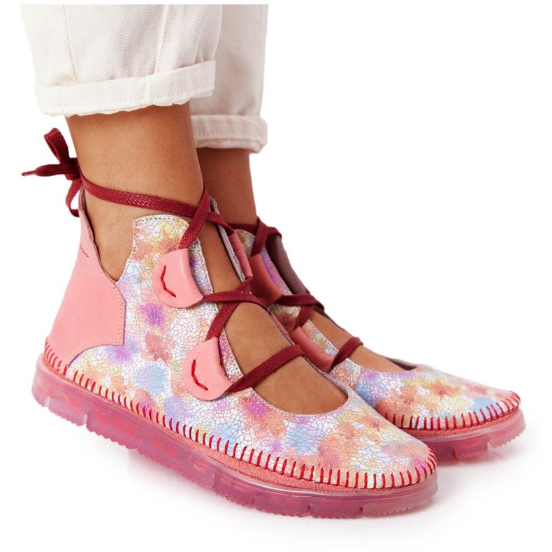 Botas de couro femininas Maciejka Pink 04457-15 rosa multicolorido