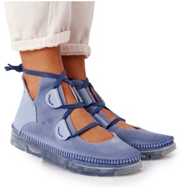 Botas de couro femininas Maciejka Blue 04457-06 azul multicolorido