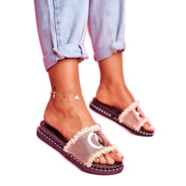 PS1 Chinelos com cristais na plataforma Pink Gold Candy Man rosa dourado