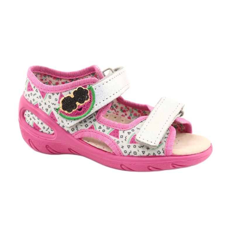 Sapatos infantis sandálias Befado 065P148 rosa prata cinza