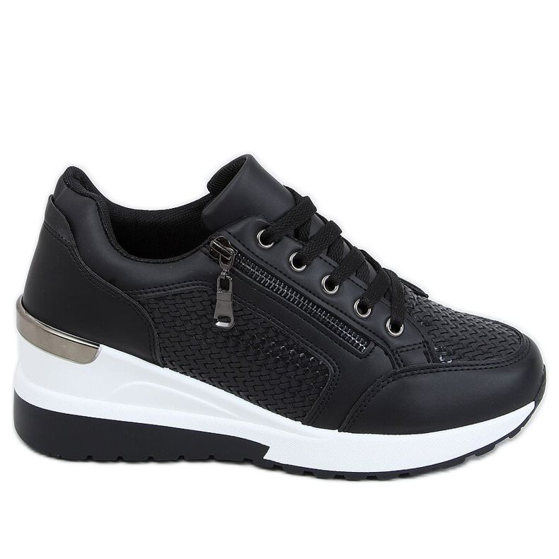 Preto MY-2716 Sapatos esportivos pretos com salto oculto