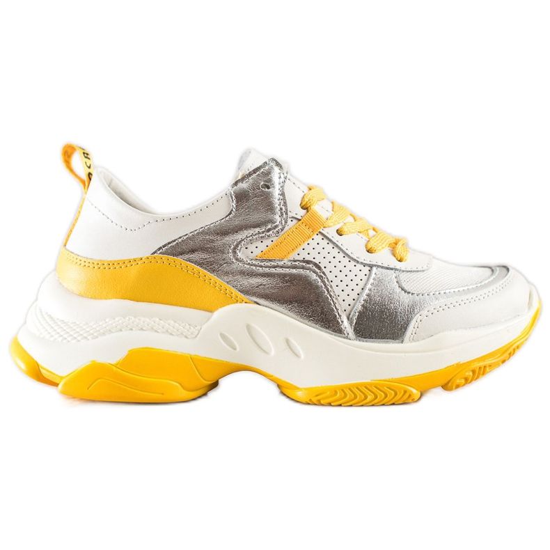 Goodin Tênis de couro com inserções de prata branco multicolorido Goodin Tênis de couro com inserções de prata branco multicolorido