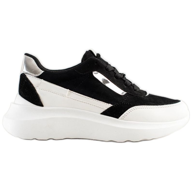 SHELOVET Tênis de camurça elegantes branco preto