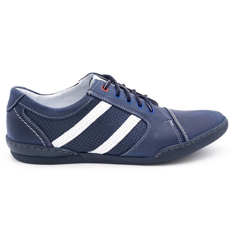 Polbut Sapatos casuais masculinos R3 Perfuração azul marinho com branco
