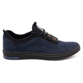 Polbut Sapatos masculinos casuais de couro K24 camurça azul marinho azul-marinho