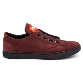 Polbut Sapatos de couro masculino 2106 cor de vinho vermelho multicolorido