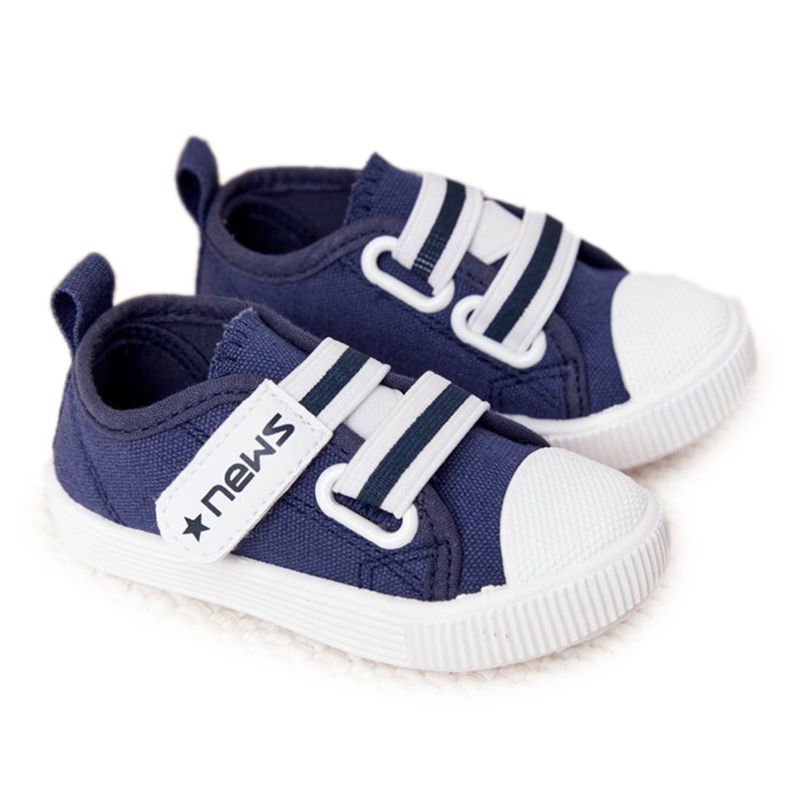 EVE Tênis infantil com velcro Navy Blue News azul marinho
