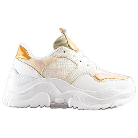 Weide Tênis com estampa de cobra de couro ecológico branco dourado