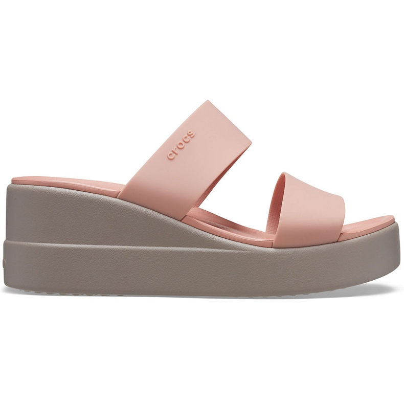 Chinelos femininos Crocs Brooklyn Mid Wedge Rosa-Bege 206219 6RL