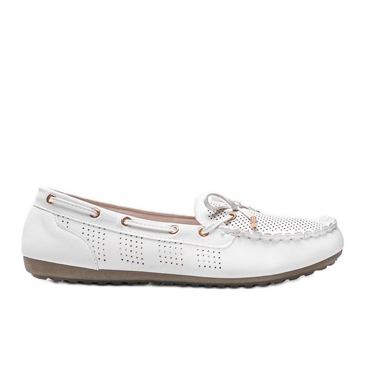 Mocassins brancos feitos de couro ecológico, Ester com orifícios