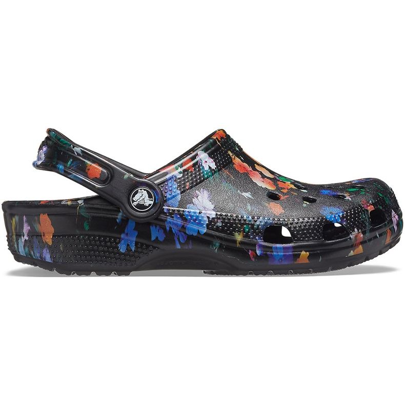 Tamanco floral estampado clássico feminino Crocs preto 206376 0C4 multicolorido