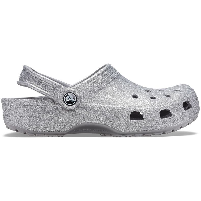 Tamanco brilhante feminino Silver Crocs clássico 205942 040 prata