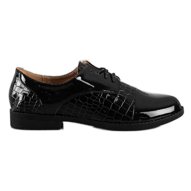 SHELOVET Sapatos com estampa de cobra brilhante preto