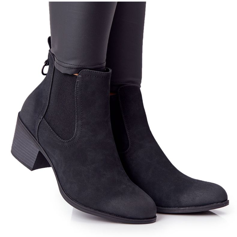 PJ1 Botas quentes femininas pretas de salto Jodhpur Trinity preto
