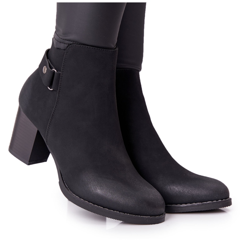 PJ1 Botas quentes femininas de salto alto nobuck preto imparável
