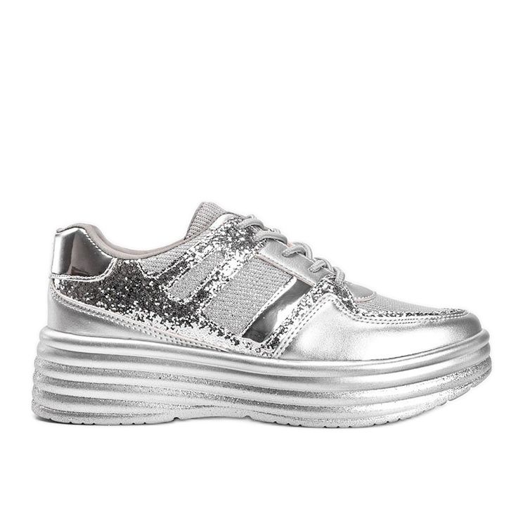 Tênis prateado com glitter com sola grossa Laurel prata