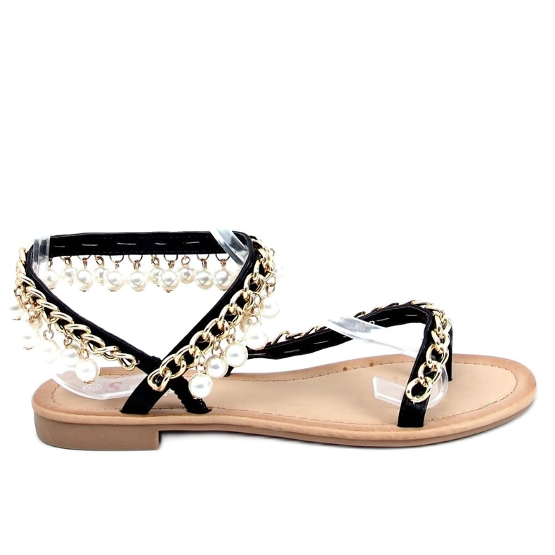 Chinelos pretos com pérolas JH186P Preto dourado